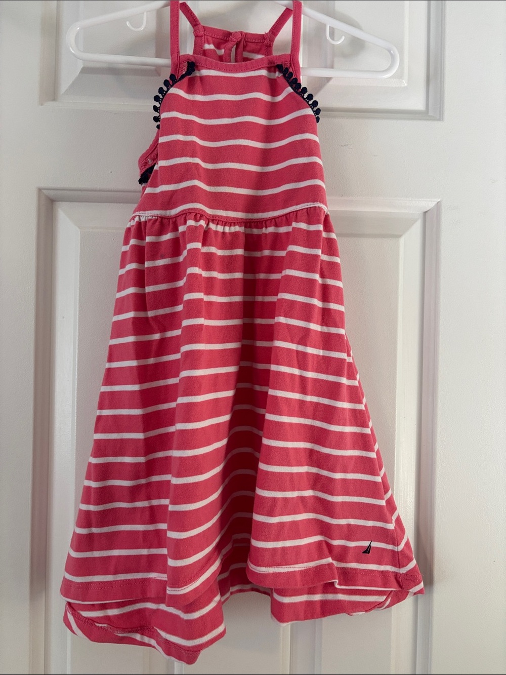 Nautica Pink and White Striped Sundress with Navy Trim